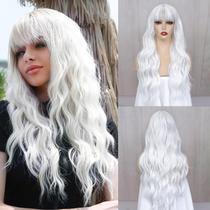 Peruca Angzon White, longa, encaracolada, ondulada, resistente ao calor, fibra 66cm