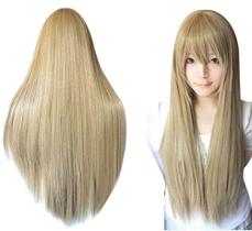 Peruca ANOGOL Blonde 80 cm de comprimento sintética reta com franja Peruca ANOGOL Blonde 80 cm de comprimento sintética reta com franja