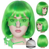 Peruca ANOGOL Green Bob com franja e óculos de sol para mulheres Peruca ANOGOL Green Bob com franja e óculos de sol para mulheres
