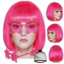 Peruca ANOGOL Hot Pink Bob com franja e óculos de sol Star