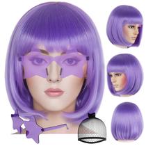 Peruca ANOGOL Lavender Purple Bob com franja e óculos de sol Peruca ANOGOL Lavender Purple Bob com franja e óculos de sol
