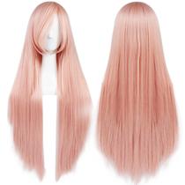 Peruca ANOGOL rosa claro longa reta 80 cm para cosplay de anime
