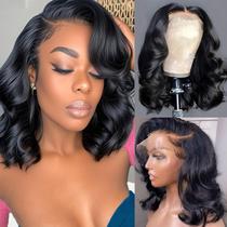 Peruca Aolisox Bob 25 cm, cabelo humano, 200 densidades, renda frontal Peruca Aolisox Bob 25 cm, cabelo humano, 200 densidades, renda frontal