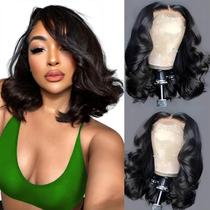 Peruca Aolisox Bob 35 cm, cabelo humano, 200% densidade, renda frontal