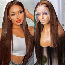 Peruca AUOU Chocolate Brown Lace Front 28" Cabelo humano 200% de densidade Peruca AUOU Chocolate Brown Lace Front 28" Cabelo humano 200% de densidade