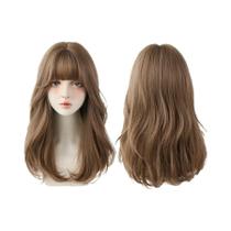 Peruca Azul Com Ondas Profundas E Franja Para Mulheres, Peruca Sintética Longa Em Camadas,