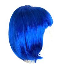 Peruca Azul Curta com Franja sintética 25 cm Lisa 100gr