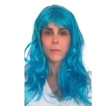 Peruca Azul Longa Ondulada Fantasia Halloween Carnaval