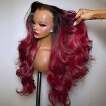 Peruca BAIICS 13x6 Burgundy Lace Front 20 Polegadas Cabelo Humano