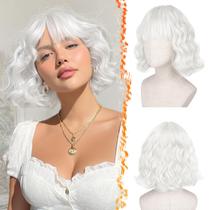 Peruca BARSDAR 12" curta branca ondulada francesa com franja Peruca BARSDAR 12" curta branca ondulada francesa com franja