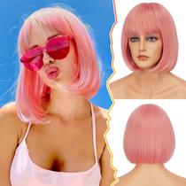 Peruca BARSDAR Pink Bob 30cm com franja, cabelo sintético feminino