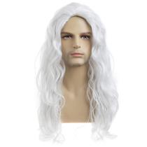 Peruca Baruisi Long Curly Wavy White Sintética para Homens Peruca Baruisi Long Curly Wavy White Sintética para Homens