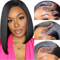 Peruca Baseze Bob Human Hair 13x4, renda frontal, 30 cm, preta, feminina