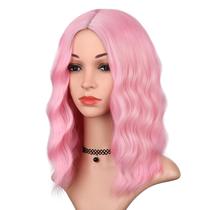 Peruca BEAUTIFA Pink Wavy Curly Bob 35 cm, resistente ao calor, sintética