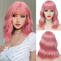 Peruca Beelu Pink Bob com franja sintética para mulheres de 35 cm
