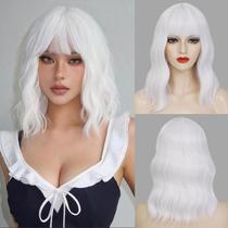 Peruca Beelu White Bob com franja curta ondulada para mulheres