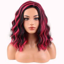 Peruca BERON Black Highlights, rosa quente, curta, encaracolada, ondulada, 35 cm