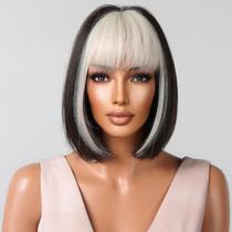 Peruca BERON Black Platinum Short Straight Bob Hair com franja