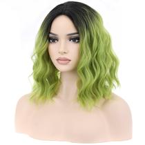 Peruca BERON Ombre Green Short Curly Wavy 33cm para mulheres e meninas