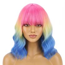 Peruca BERON Rainbow Short Colorida Bob 34cm para mulheres
