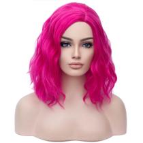 Peruca BERON rosa 14 cm curta, encaracolada, ondulada, rosa quente, sintética
