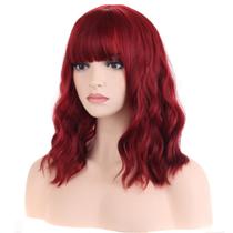Peruca BERON Short Curly 35cm vinho tinto sintética para mulheres