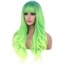 Peruca BERON verde neon longa ondulada sintética para mulheres