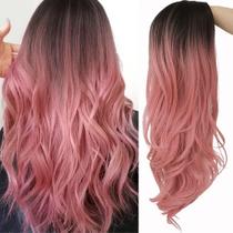 Peruca Beweig Long Curly Wavy Ombre rosa sintética para mulheres
