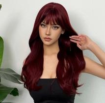 Peruca Bio Organica Vermelho Vinho Cosplay Cabelo Elegante Natural