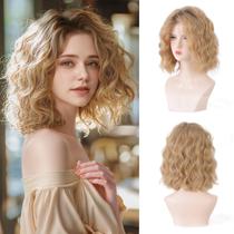 Peruca Bkiyyi Short Ombre Blonde Wavy Bob 35 cm sintética para mulheres