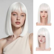 Peruca Bkiyyi White Bob Peruca 33 cm resistente ao calor em linha reta