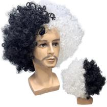 Peruca Black Power preto branco Vasco Cruela festa volumosa