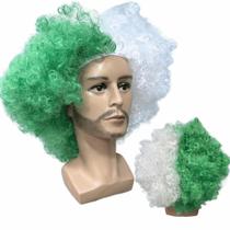 Peruca Black Power verde e branco palmeiras futebol festa