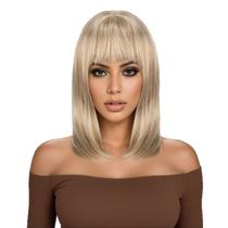 Peruca Blonde Bob com Franja Cabelo Curto Sintético 40cm