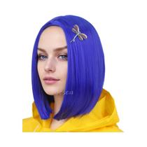 Peruca Bob Azul Escuro Para Mulheres E Meninas, Fantasia Coraline, Cabelo Sintético Colorido Para