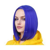Peruca Bob Azul Escuro Para Mulheres E Meninas, Fantasia Coraline, Cabelo Sintético Colorido Para
