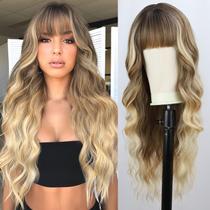 Peruca BOGSEA Ombre Blonde sintética de 26 polegadas com franja para mulheres