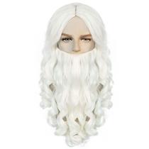 Peruca branca de 50 cm de comprimento com barba, fantasia encaracolada de 20 polegadas, cosplay Peruca branca de 50 cm de comprimento com barba, fantasia encaracolada de 20 polegadas, cosplay