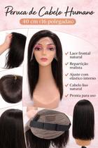 Peruca Cabelo Humano Lisa 16 polegadas 40cm Castanho Médio Natural