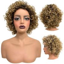 Peruca cacheada curta loira ombre hair encaracolada 30cm