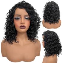 Peruca cacheada curta preta natural grisalho 30cm Cor 280 Peruca cacheada curta preta natural grisalho 30cm Cor 280