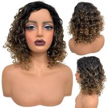 Peruca cacheada curta preto ombre loiro 30cm Cor RT2/8/30