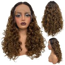 Peruca cacheada front lace 55cm ondulada repartida futura