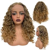 Peruca cacheada front lace 55cm ondulada repartida futura