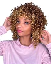 Peruca Cacheada Loira com Mechas Curta Média Black Power Peruca Cacheada Loira com Mechas Curta Média Black Power