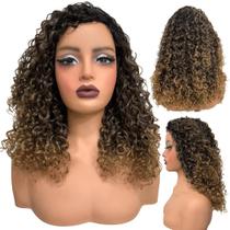 Peruca cacheada média ondulada 45cm encaracolada organica