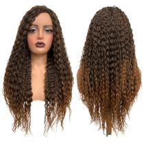 Peruca cacheada ondulada castanho claro 55cm organica T2/30