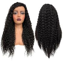 Peruca cacheada ondulada preto natural 55cm organica cor 2