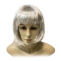 Peruca Chanel Com Franja Branco Grisalho Fantasia