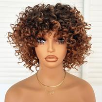 Peruca Charming cascade Short Kinky Curly com franja Ombre Brown Peruca Charming cascade Short Kinky Curly com franja Ombre Brown